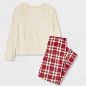 NEW Cat & Jack 2 Piece Plush Holiday Plaid Cozy Warm Pajamas Set Pjs Pants XS 4T